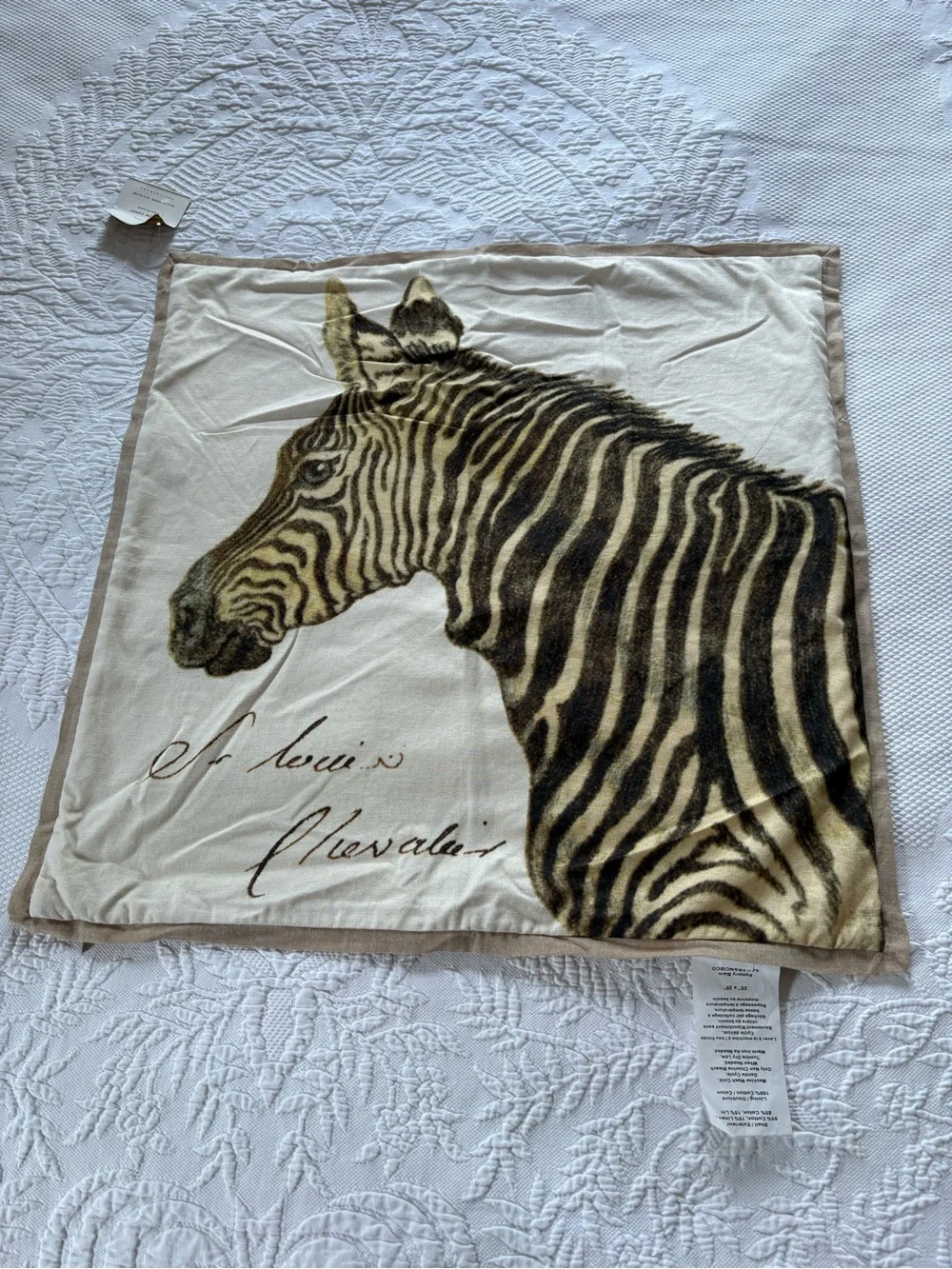 NWT Pottery Barn zebra pillow cover 20” zip up decorative safari cotton